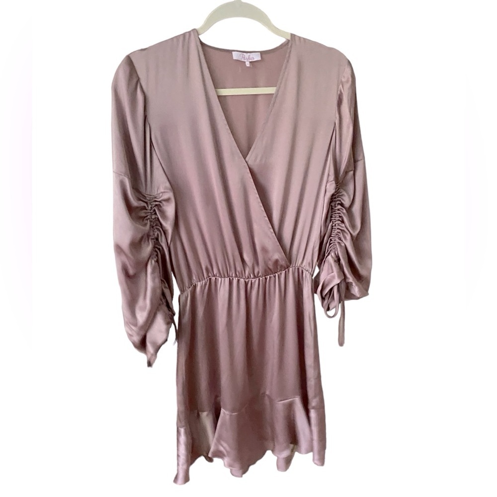 Parker Dress Elegant Soft Silky Satin Ruffle Dress Formal Party Event Size Small